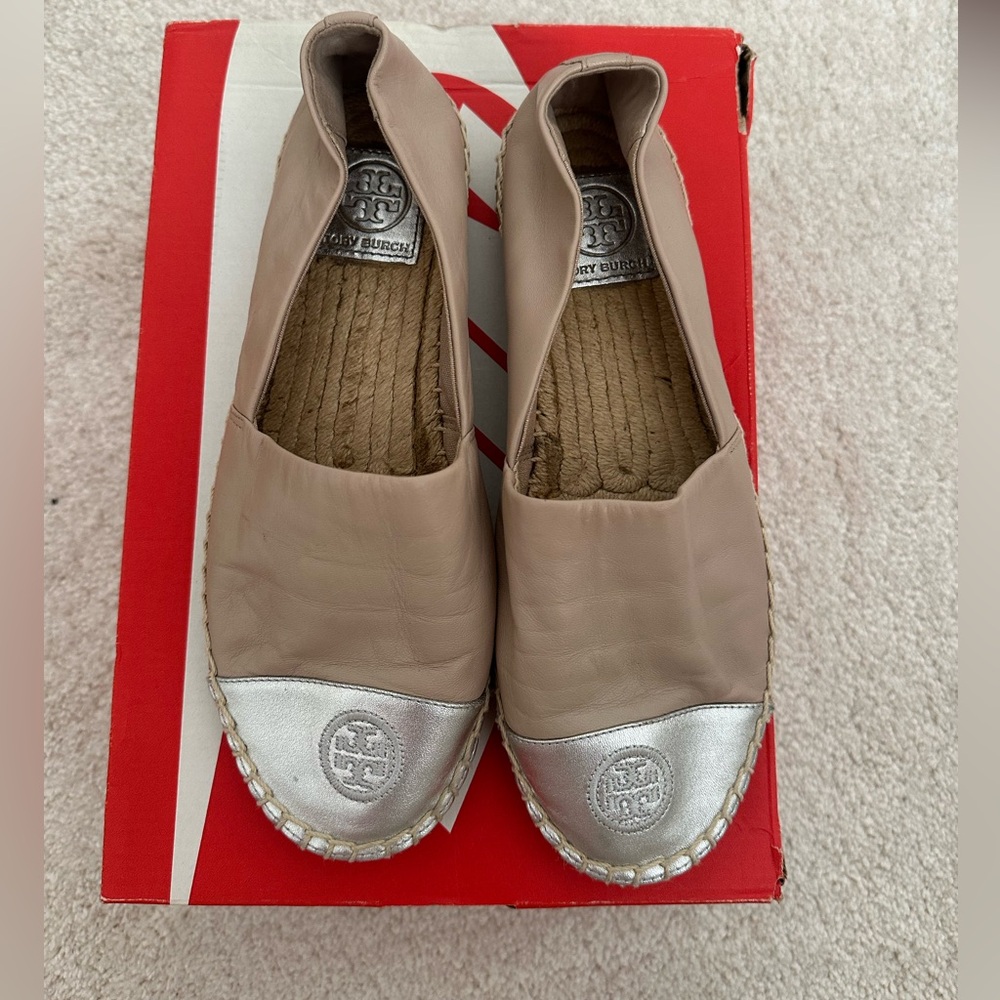 Tory Burch Tan Espadrilles with Silver Accents